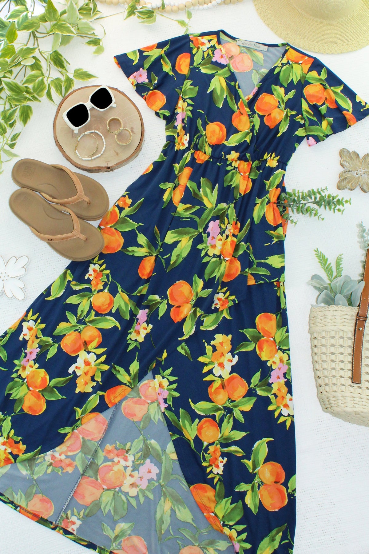 Harley High-Low Dress in Navy Citrus