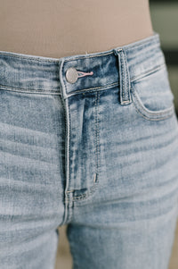 Judy Blue Mid Rise Kick Flare Jeans with Frayed Hem