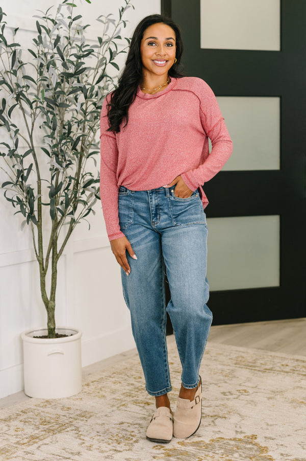 Mellow Mood Heathered Pullover in Red