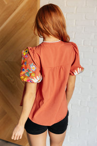 No Concerns Embroidered Sleeve Blouse