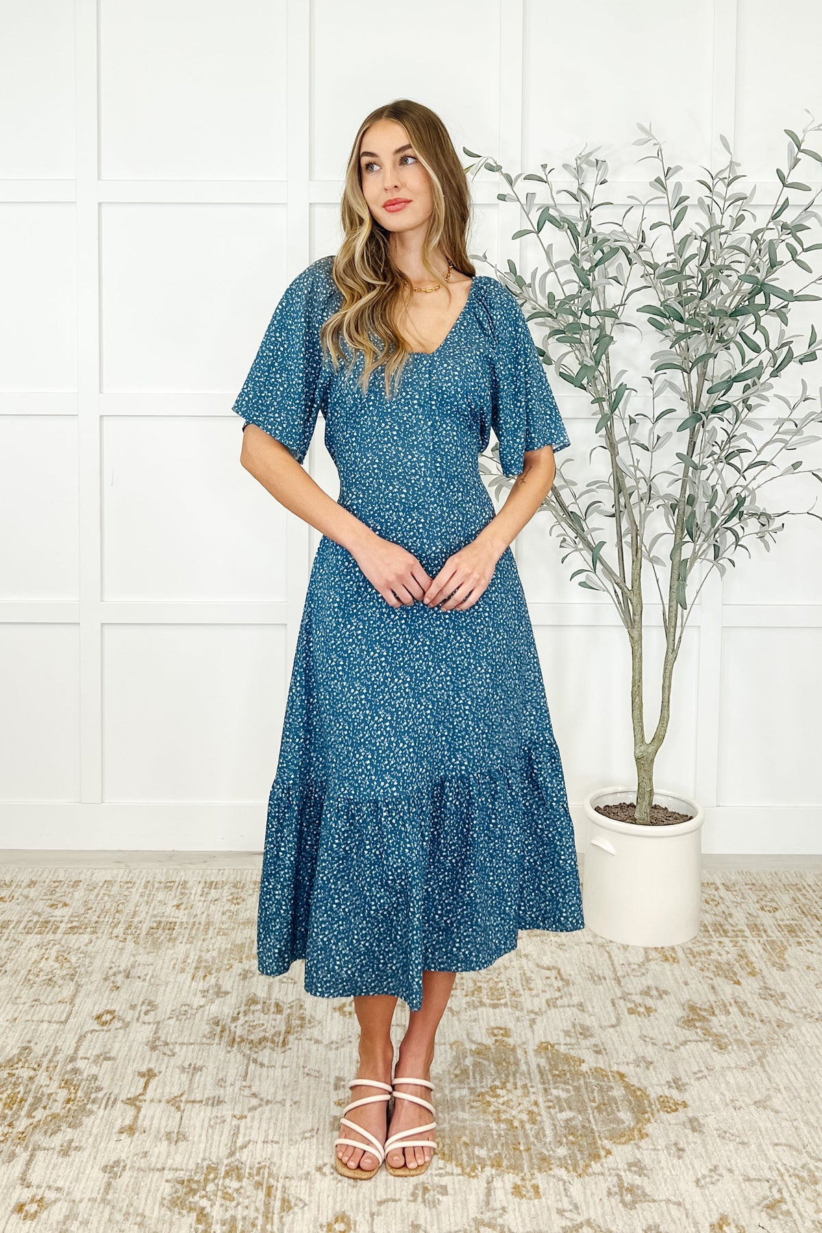 Olive Dress in Blue Vineyard