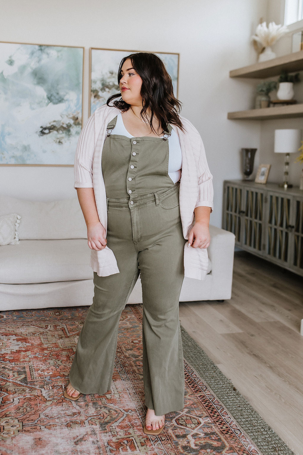 Judy Blue Control Top Release Hem Overalls in Olive