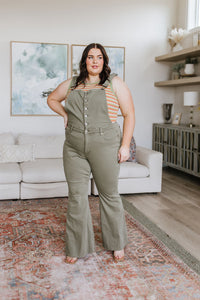 Judy Blue Control Top Release Hem Overalls in Olive