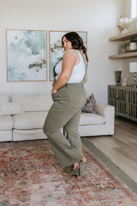 Judy Blue Control Top Release Hem Overalls in Olive