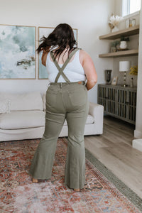 Judy Blue Control Top Release Hem Overalls in Olive