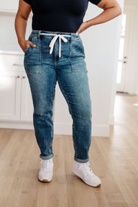 Medium Wash Pull On Denim Joggers by Judy Blue