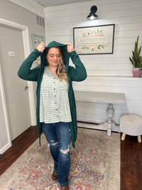 Hooded Waffle Cardi in Forest Green