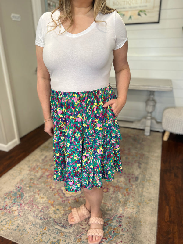 Watercolor Floral Tiered Skirt