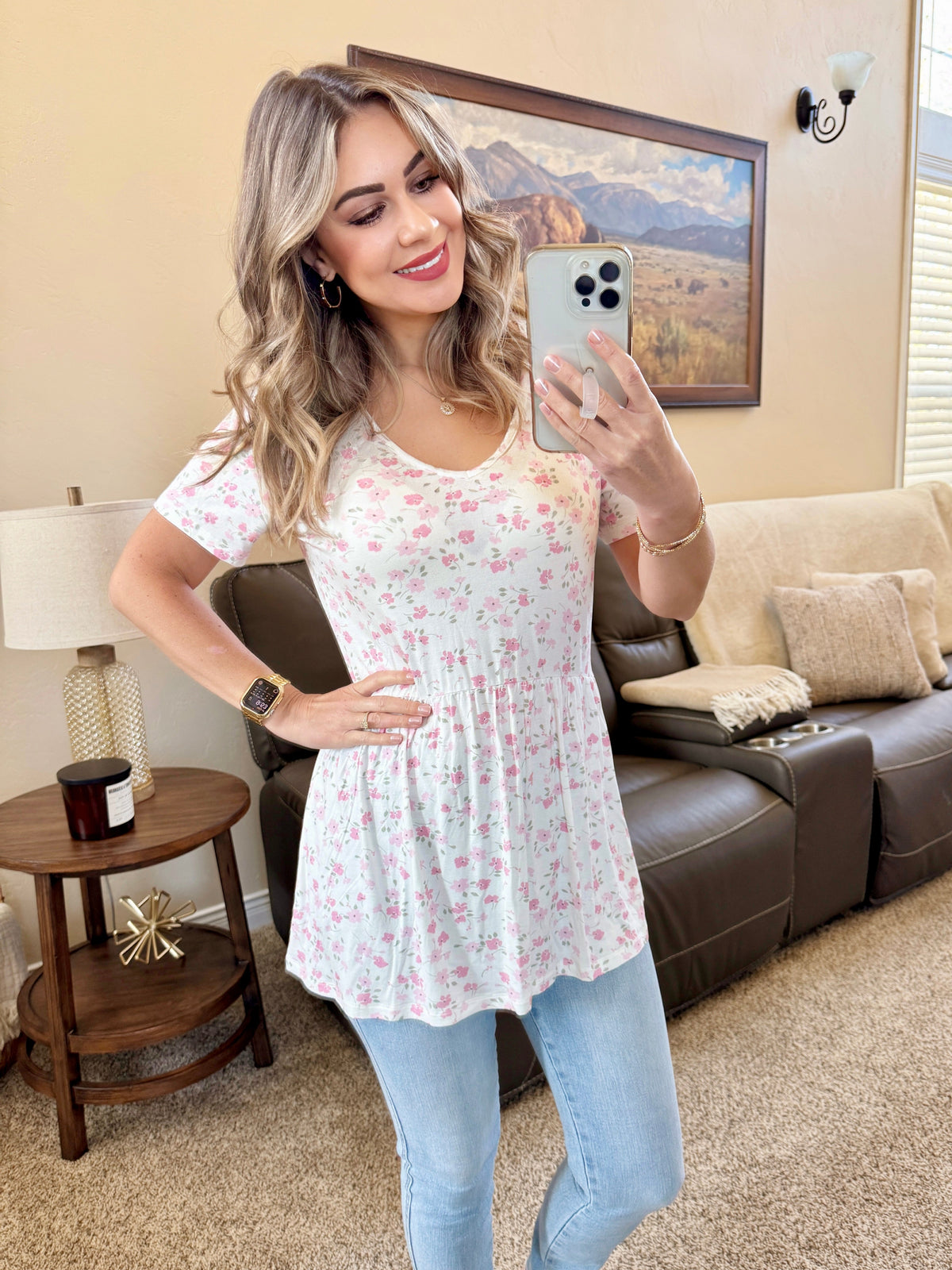 Sarah Ruffle Short Sleeve in Pretty in Pink Floral