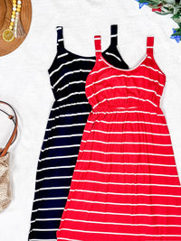Reagan Ribbed Midi Dress in Red Stripes