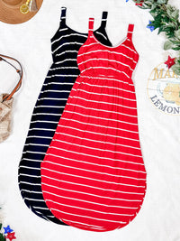 Reagan Ribbed Midi Dress in Red Stripes