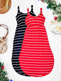 Reagan Ribbed Midi Dress in Red Stripes