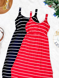 Reagan Ribbed Midi Dress in Red Stripes