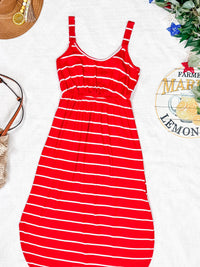Reagan Ribbed Midi Dress in Red Stripes