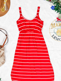 Reagan Ribbed Midi Dress in Red Stripes