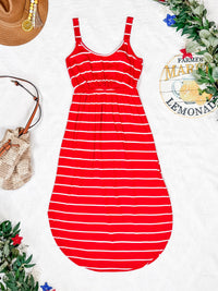 Reagan Ribbed Midi Dress in Red Stripes