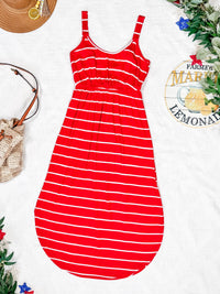 Reagan Ribbed Midi Dress in Red Stripes