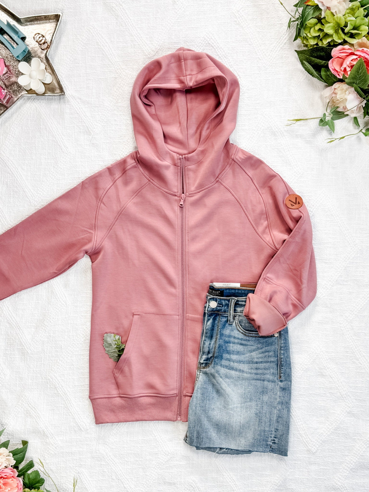 Scuba Full Zip Hoodie in Rose