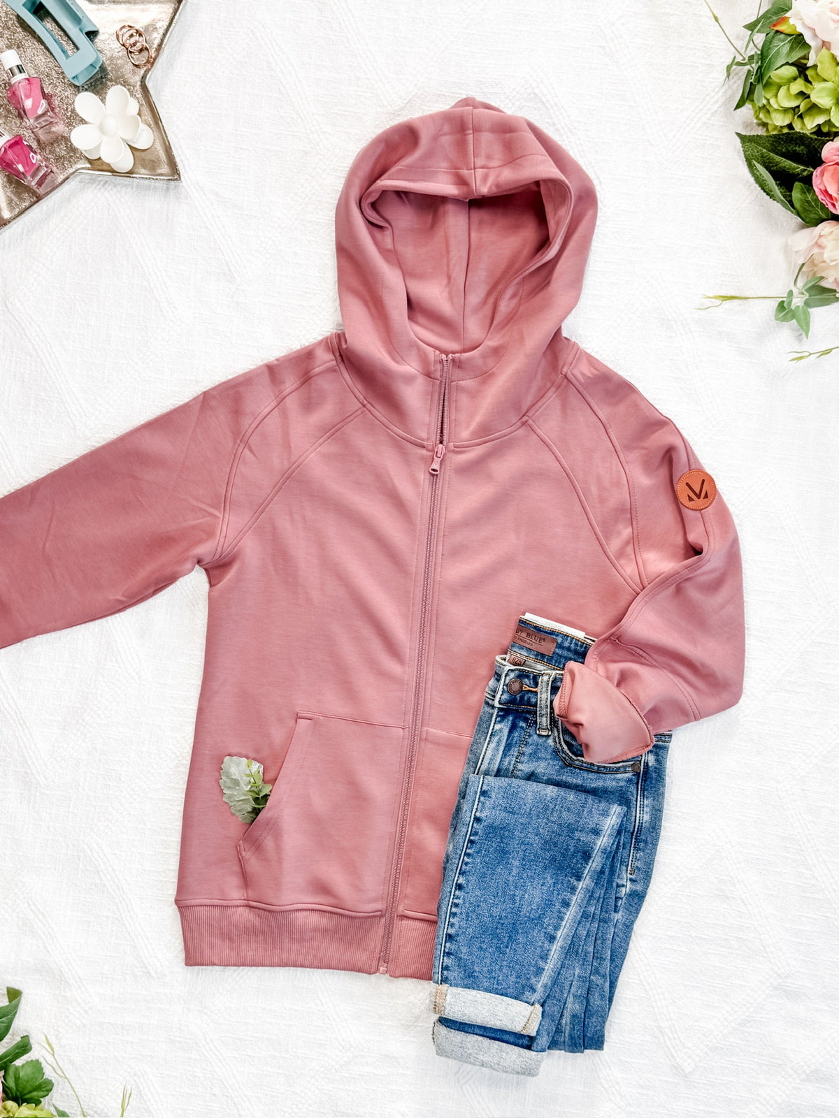 Scuba Full Zip Hoodie in Rose
