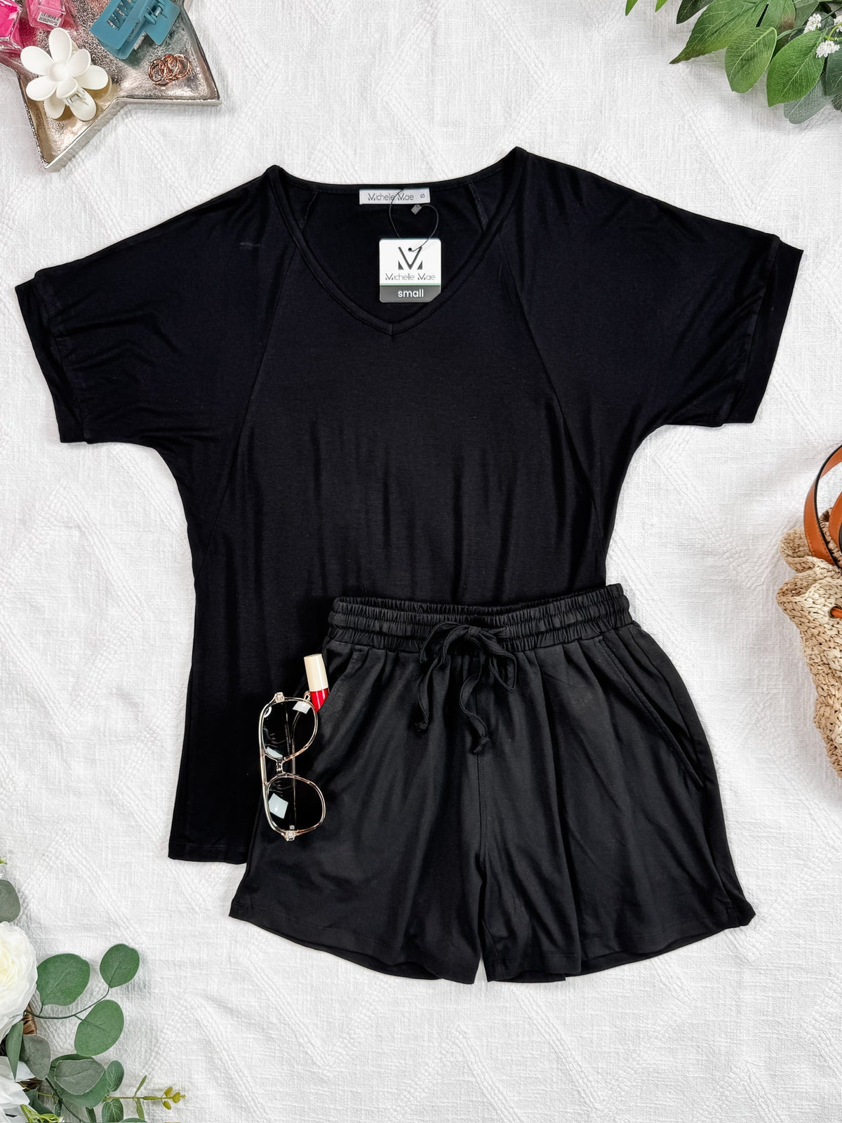 Bamboo V Neck Tee in Black