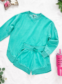 Vintage Wash Pullover in Caribbean Green