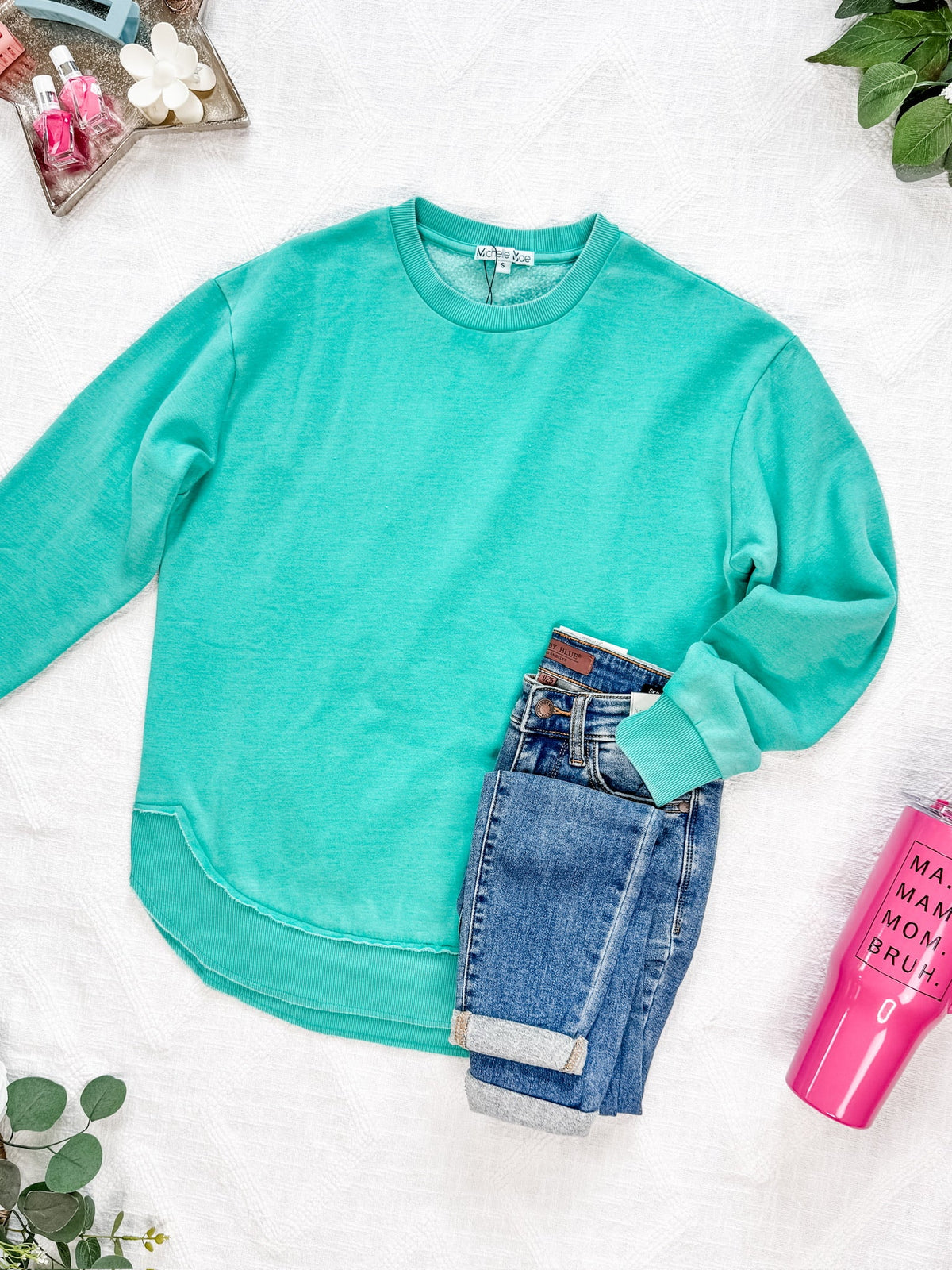 Vintage Wash Pullover in Caribbean Green