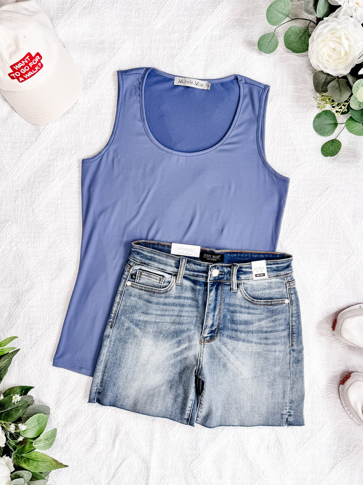 Luxe Crew Tank in Denim