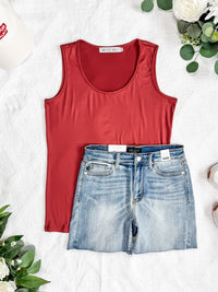 Luxe Crew Tank in Papaya