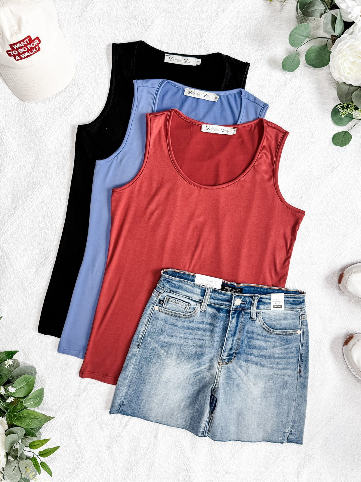 Luxe Crew Tank in Papaya