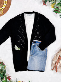 Open Knit Cardigan in Black