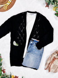 Open Knit Cardigan in Black