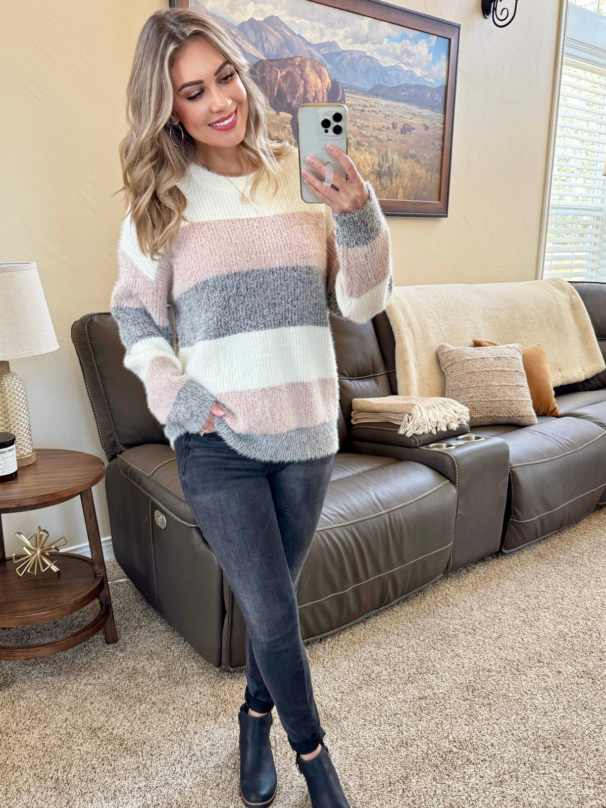 Cozy Block Sweater in Pink and Grey
