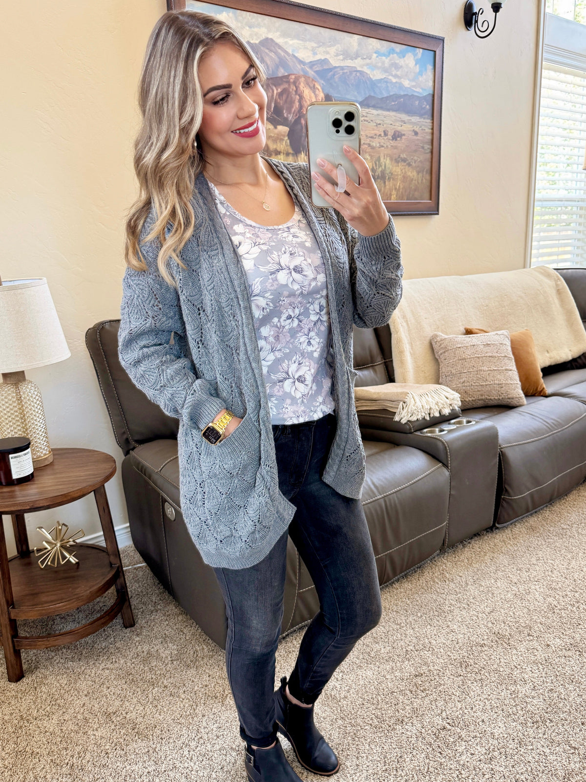 Open Knit Cardigan in Grey
