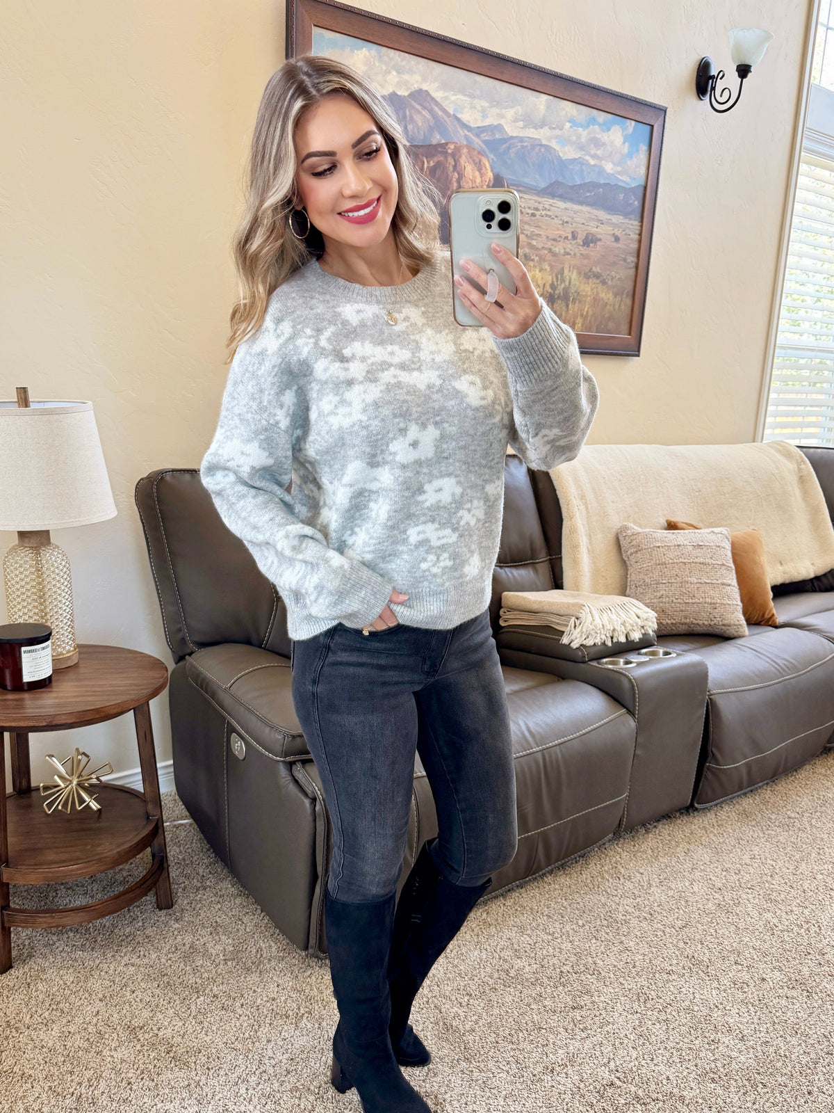 Floral Abstract Sweater in Grey