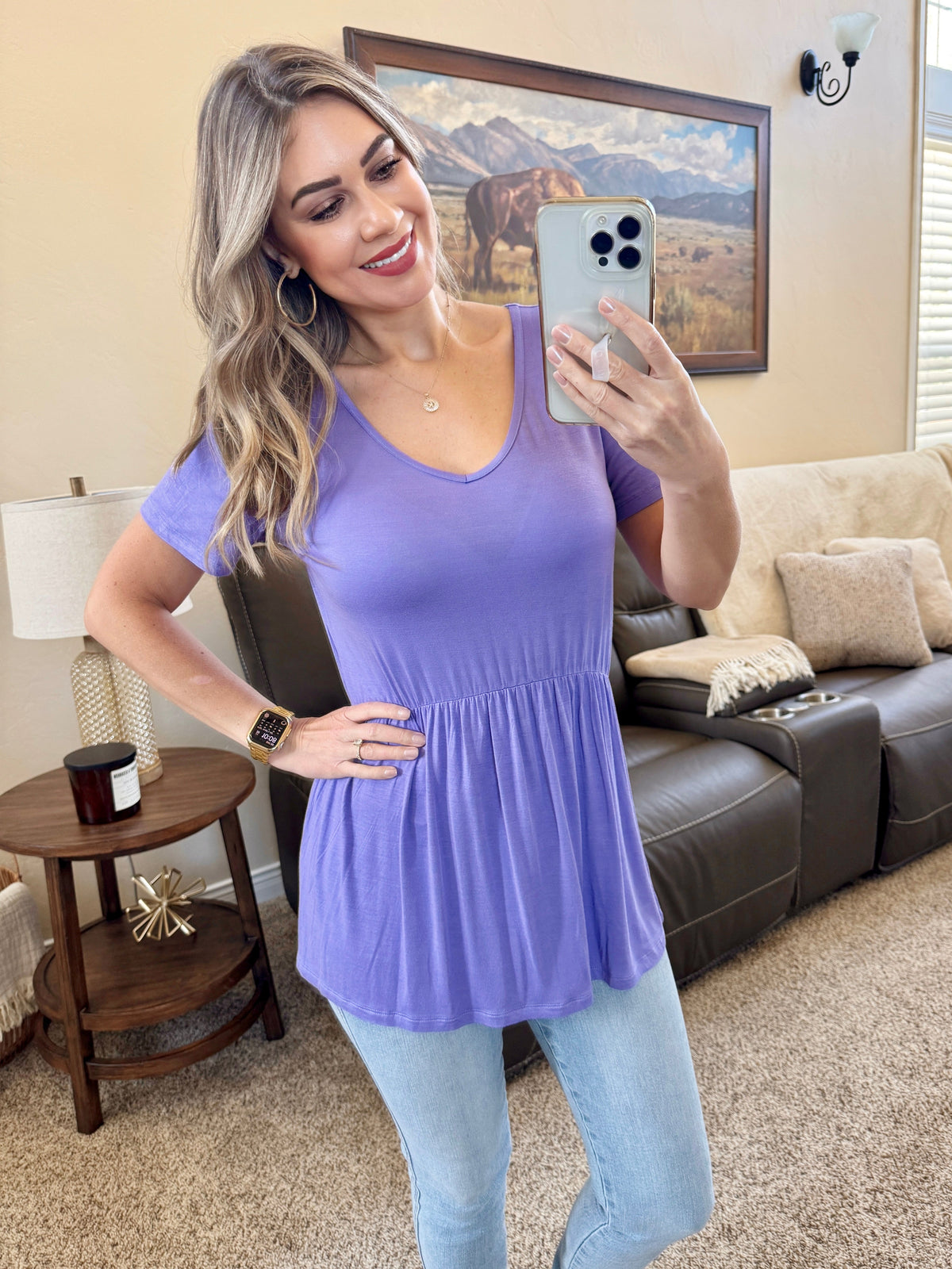 Sarah Ruffle Short Sleeve in Periwinkle Purple