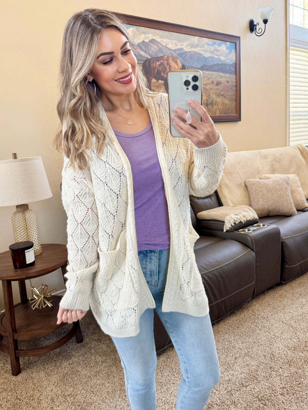 Open Knit Cardigan in Ivory