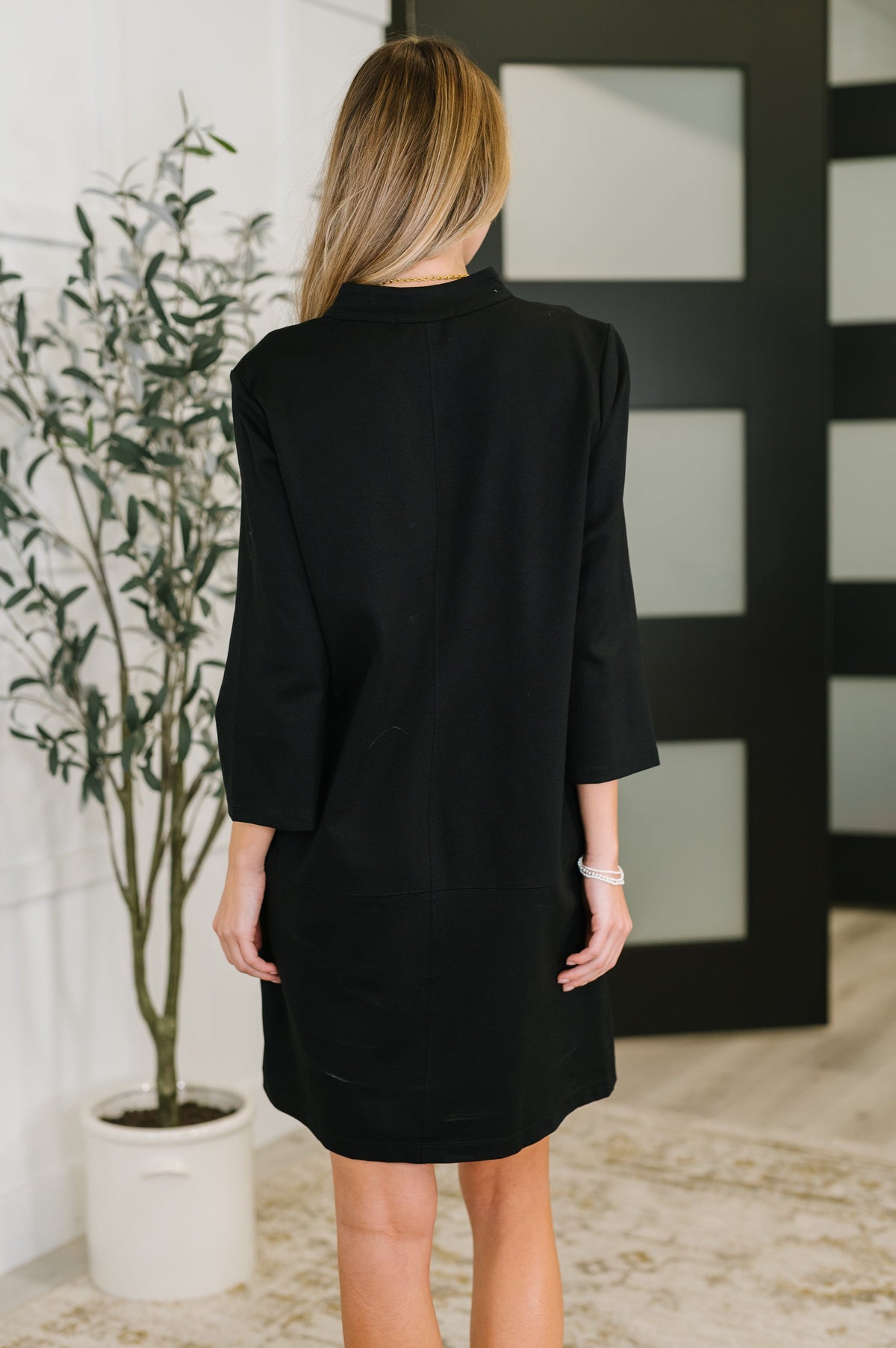 black dress with quarter sleeves Cotton On bella three quarter length sleeve mini dress in black