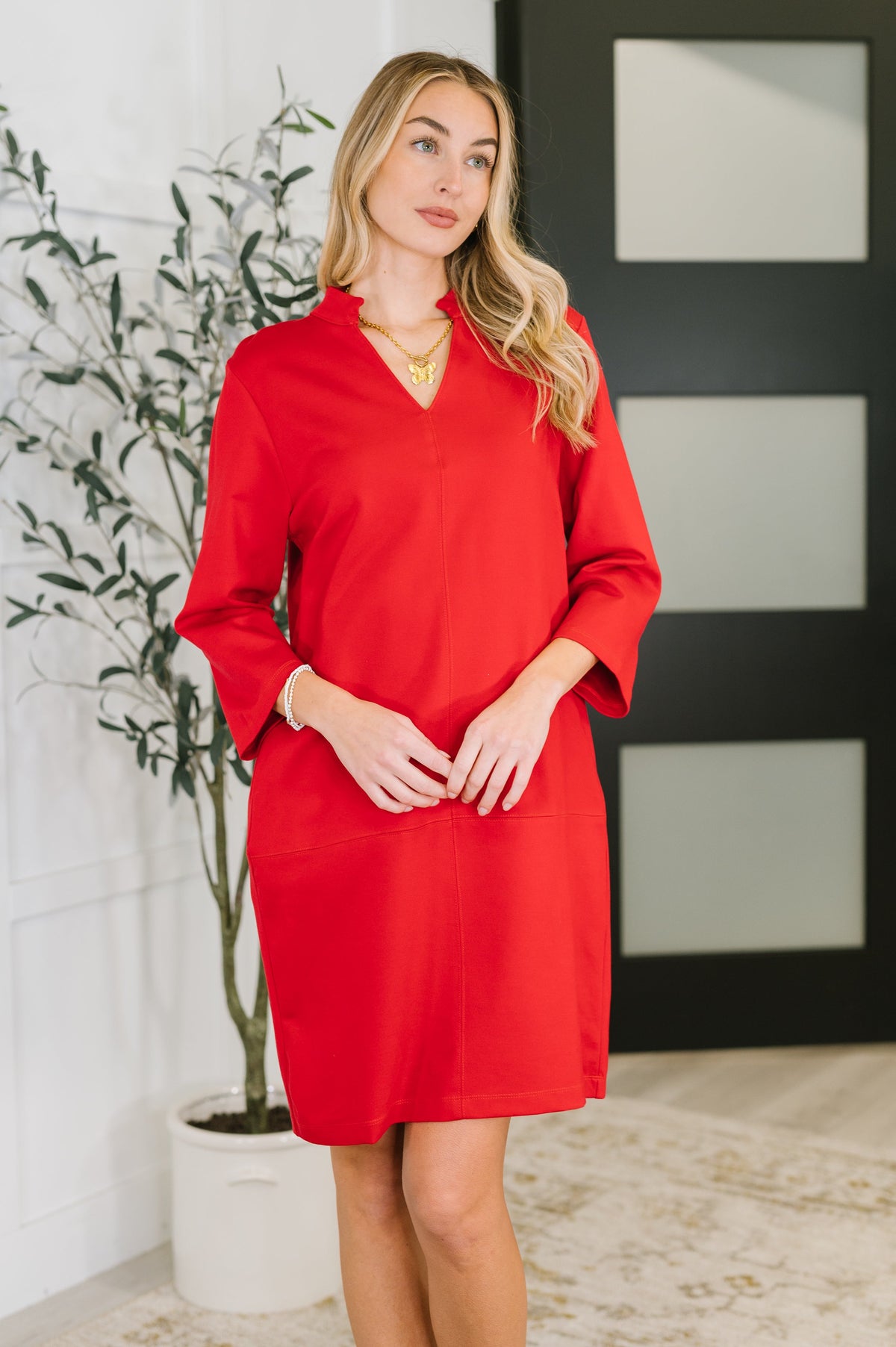 Portfolio Quarter Sleeve Dress in Red Large Portfolio Quarter Sleeve Dress in Red Large