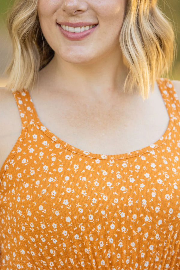 Reagan Ribbed Midi Dress in Pumpkin Floral