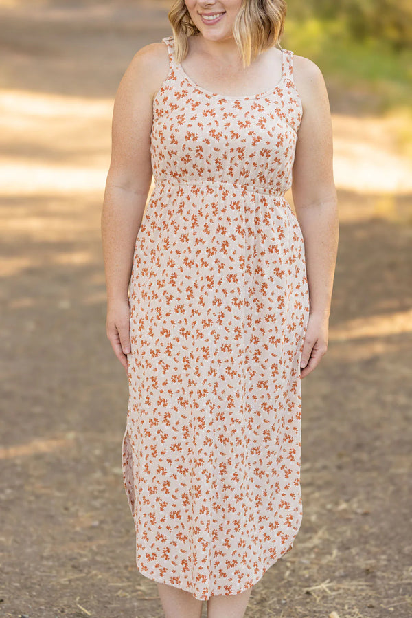 Reagan Ribbed Midi Dress in Rust Floral