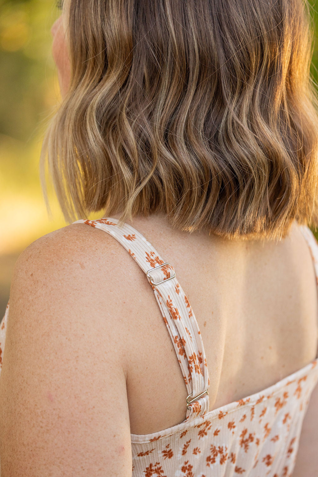 Reagan Ribbed Midi Dress in Sand and Rust Floral