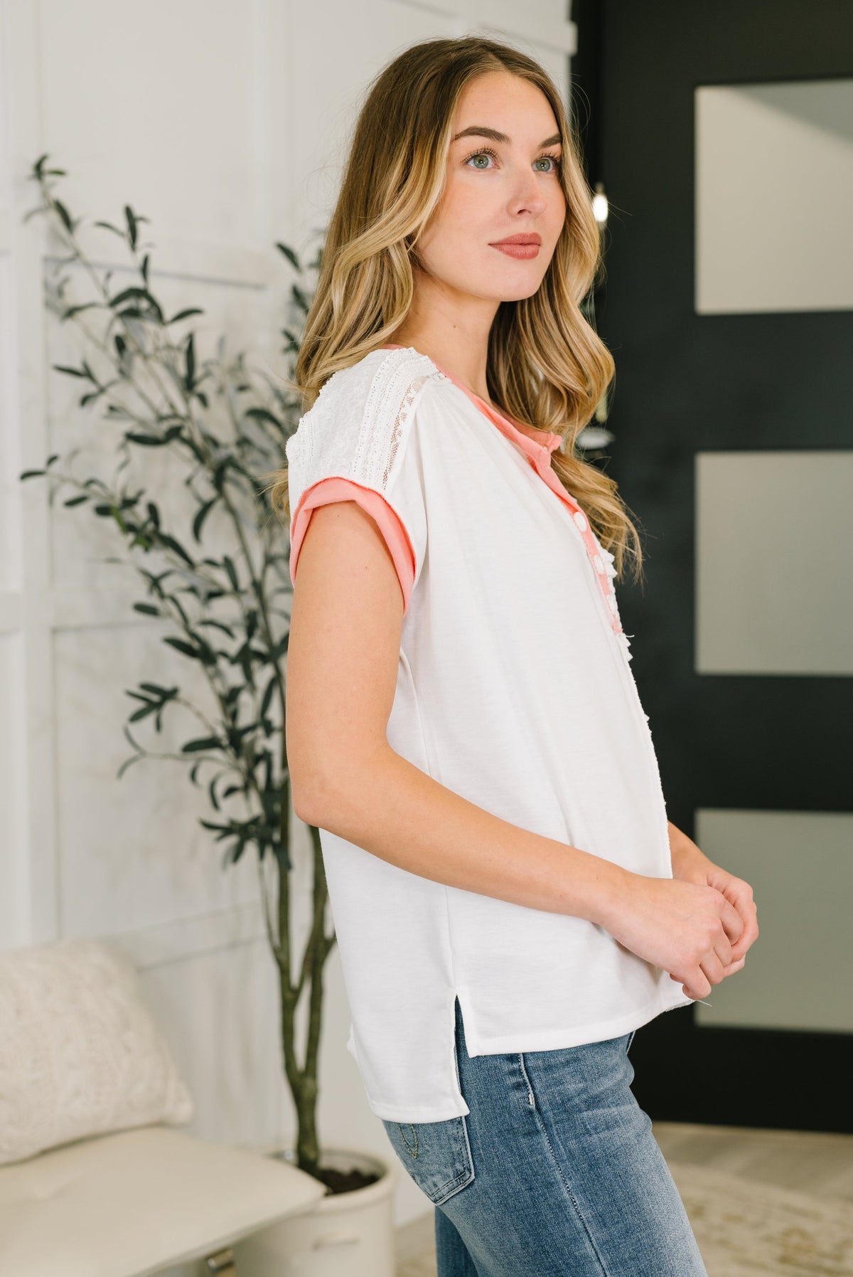 Right Thing to Say Textured Henley Top