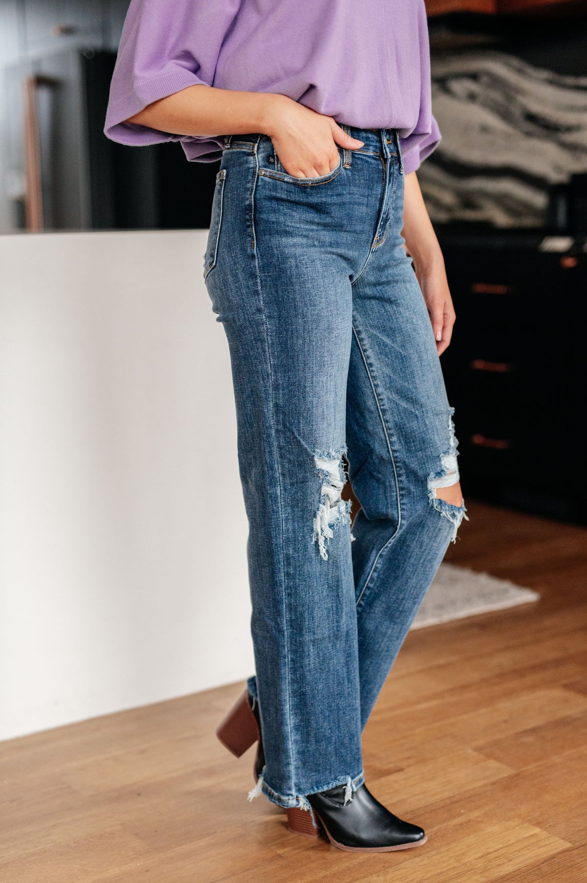 High Rise 90's Straight Jeans in Dark Wash by Judy Blue