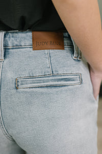 Light blue jeans with a Judy Blue label on the back pocket.