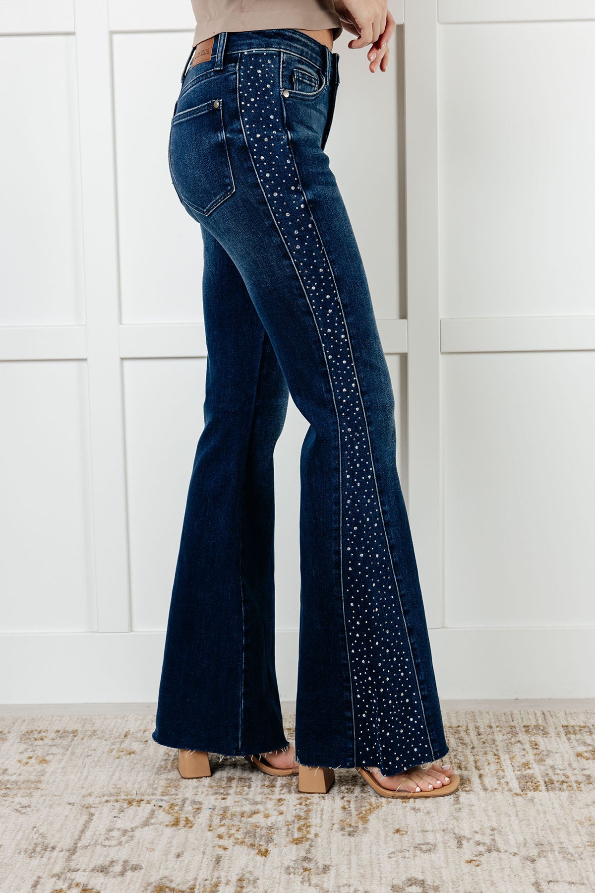 Judy Blue Mid Rise Rhinestone Detail Flare Jeans