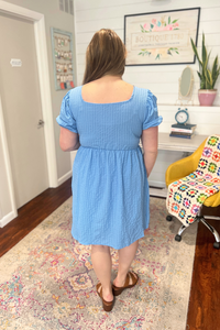 Pop the Bubbly Square Neckline Dress in Blue