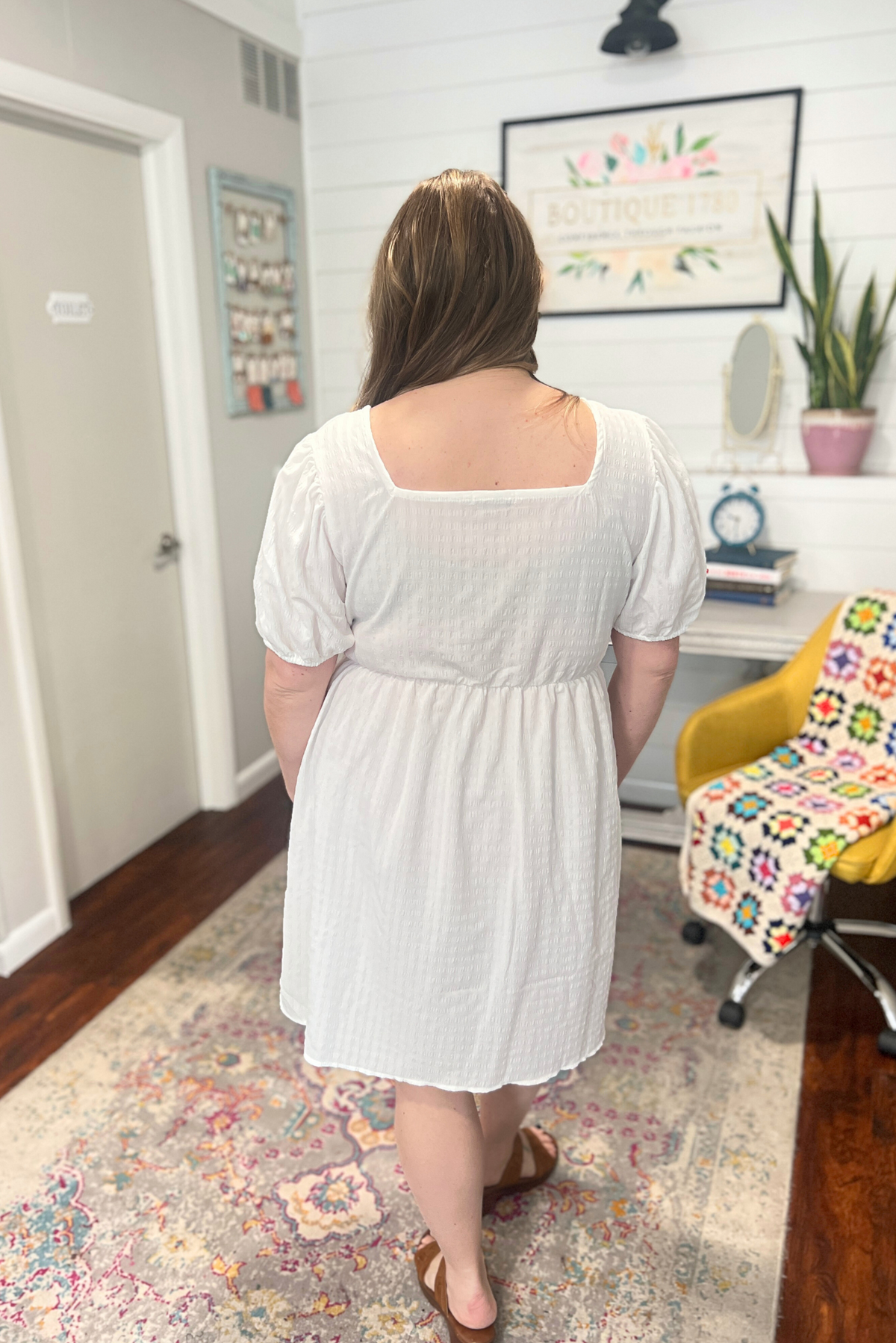 Pop the Bubbly Square Neckline Dress in White