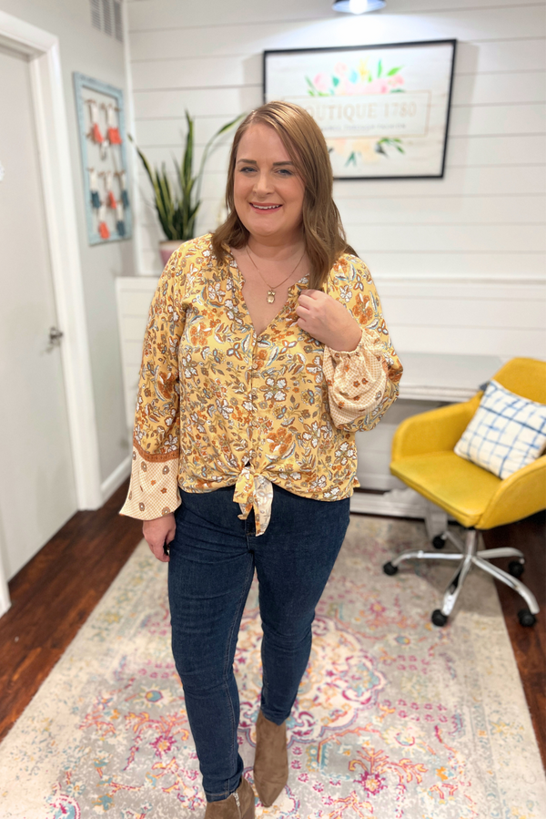 Mustard Floral Peasant Top