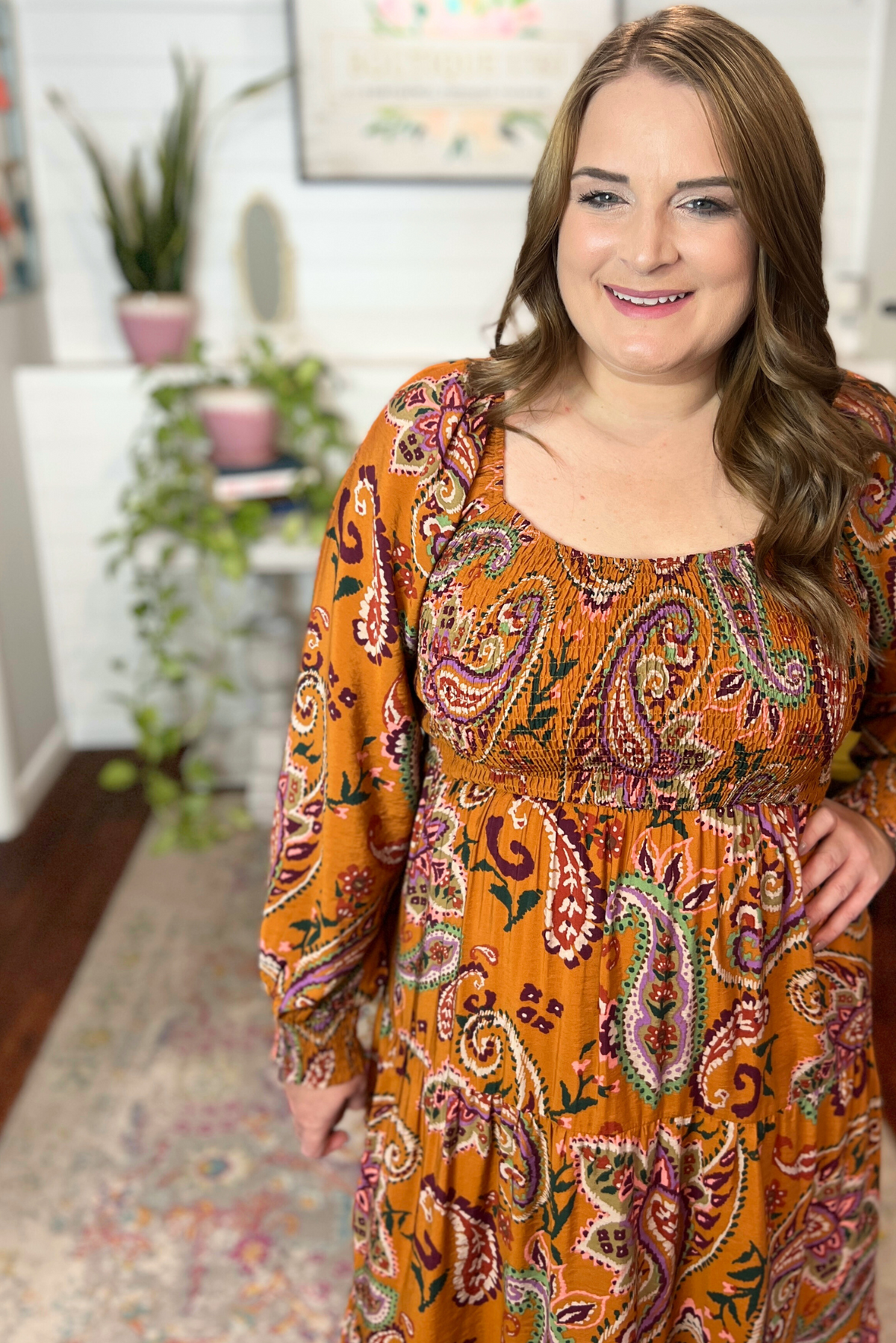 Paisley Smocked Midi Dress