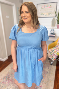 Pop the Bubbly Square Neckline Dress in Blue